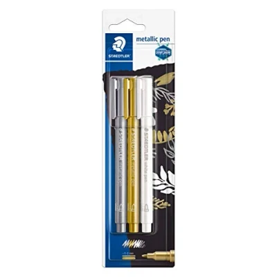 Abbildung von metallic pen blister goud, zilver, wit
