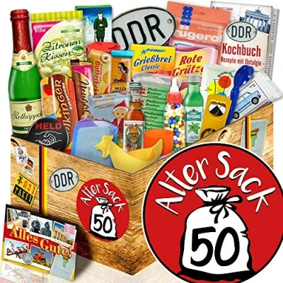 Abbildung von Alter Sack 50 + Geschenkbox Ossi 24x Allerlei DDR Geburtstagsgeschenk Mann