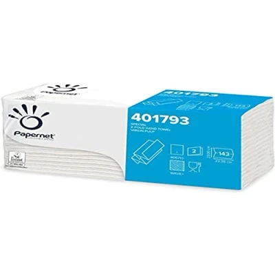 Abbildung von Papernet Z gefaltete Papierhandtücher (401793), 20 Packungen mit 143 reinen Zellulose Papiertüchern, reduziert die Verbreitung von Keimen und Bakterien an den Händen, 2 lagig, Größe