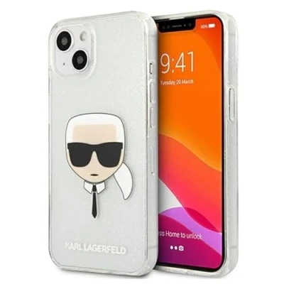 Abbildung von Karl Lagerfeld KLHCP13SKHTUGLS Hülle für iPhone 13 Mini 5,4&quot; Silber Glitter Karl`s Head