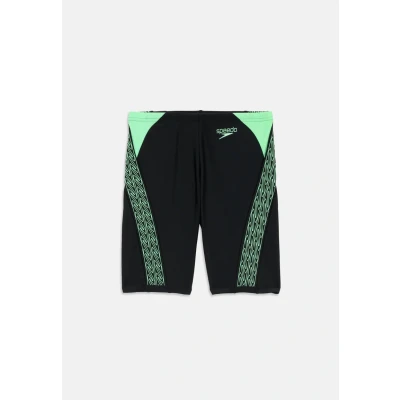 Abbildung von Speedo Jungen Hyperboom Splice Schwimmhose Chlorbeständig Schnelltrocknend Stretchmaterial Bequeme Passform Schwimmbekleidung, Schwarz/Alfalfa Green, 15 16