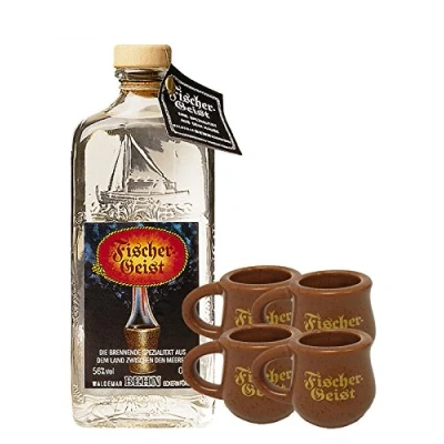 Abbildung von Fischergeist Kräuterlikör 0,5 Liter + 4 Keramikkrüge