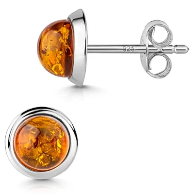 Abbildung von Materia Paar Ohrstecker Damen Silber Bernstein Braun orange Ø8mm SO 500, 925 Sterling