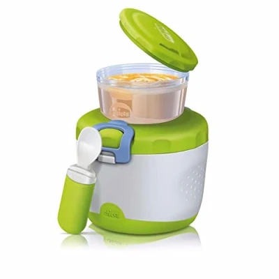 Abbildung von Chicco Easy Meal Thermo Behälter für Kinder, Set mit zwei Behältern und Reiselöffel Entwöhnungsbecher Babys, hält die Temperatur bis zu 6 Stunden, BPA frei 6+ Monate, grün