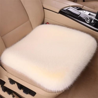 Abbildung von champracer Autositzbezug Lammfell, Lammfell Sitzbezug für Auto, Autokissen WinterplüSch, Echtlammfell Vollbezug Vordersitzbezug Universal (Beige)