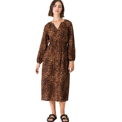 Abbildung von zero MIDI MIT Leoprint Blusenkleid, Damen, Größe: 34, Camelblack