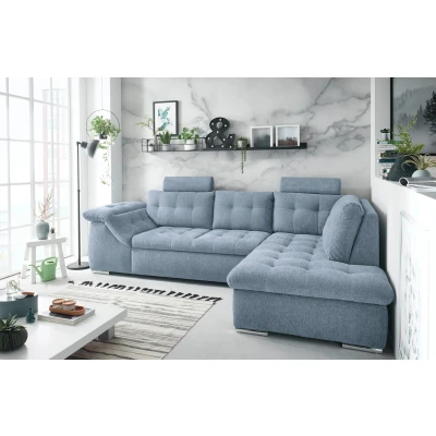 Abbildung von OMAN 2 Ecksofa mit Schlaffunktion, Denim Moderne Eckcouch in L Form Bettkasten und Armteilverstellung 283 x 84 (101) 193 cm (B/H/T)