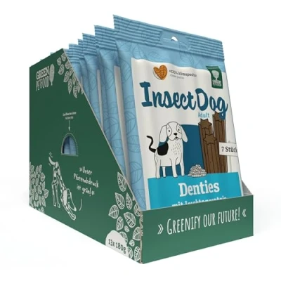 Abbildung von Green Petfood InsectDog Denties (13 x 180 g) Adult Premium Kausnack für Hunde Insektenprotein &amp; Kartoffel Leckerli, Snack Zahnpflege in einem getreidefrei Ergänzungsfutter 13er Pack