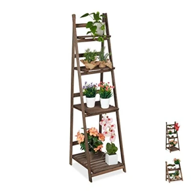 Abbildung von Relaxdays Blumentreppe, 4 stufig, Blumenleiter Holz, klappbar, Leiterregal Pflanzen, HBT: 160 x 41 49 cm, dunkelbraun