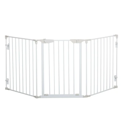 Abbildung von PawHut Hundegitter Türschutzgitter 3 Elemente inkl. (Haustiergitter, 1 St., Haustierabsperrgitter), Metall Weiß 180 x 74,5 cm