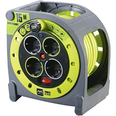 Abbildung von Masterplug ProXT Kabelbox 4 fach 15m Kabeltrommel (Ein / Ausschalter), Auffallendes und gutsichtbares, hellgrünes PVC Kabel