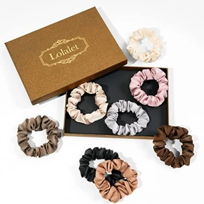 Abbildung von (8 Stück) Lolalet Haargummis Seide Scrunchies für Damen, Premium Satin Haargummis, Weiche Elastische Silk Pferdeschwanzhalter Damen Frauen Mädchen Haarschmuck 8 Farben Stil A