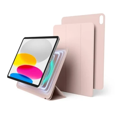 Abbildung von elago Magnetische Folio Hülle Kompatibel mit iPad 10. Generation [10,9&quot;] Rückwand Kann an Metallmaterialien Befestigt Werden, Apple Pencil und elago&#039;s (Sandrosa)