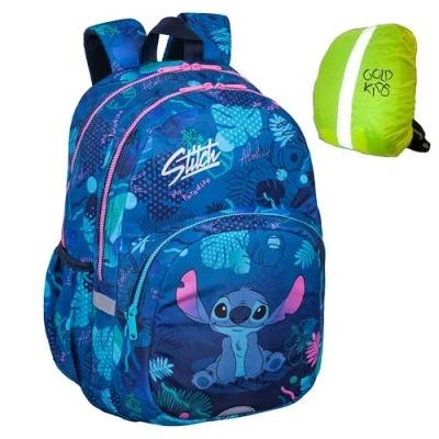 Abbildung von GOLDKIDS Schulrucksack Rucksack (Teenager Kinderrucksack für, Jungen und Mädchen mit), Stitch Motiv Regenschutz
