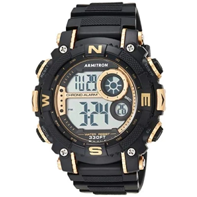 Abbildung von Armitron Sport Herren Armbanduhr Digital Chronograph Resin Armband 40/8284, Schwarz/Gold, 40/8284GBK