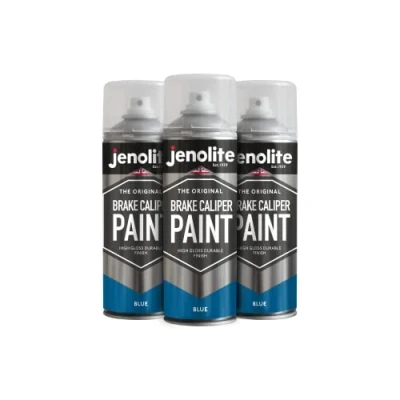 Abbildung von JENOLITE Bremssattellack Blau. Bremssattelfarbe. Hitzefester Thermolack für Bremsklötze am Auto bis 300C. Inhalt: 3x 400ml