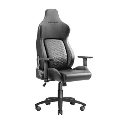 Abbildung von MARSGAMING Gaming MGC ULTRA Schwarz, Ergonomischer Stuhl, Ergofit Rückenlehne, 3D Armlehnen, Lendenwirbelstütze + Nackenkissen, XL Rollen, MGCULTRABK, Grande