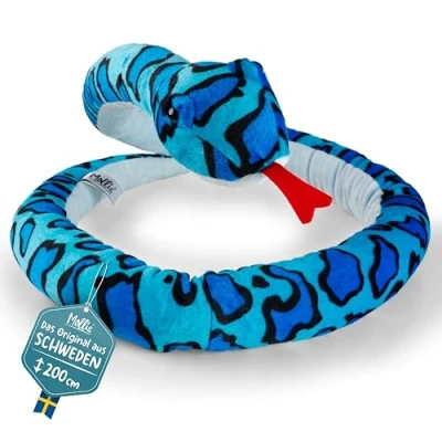 Abbildung von Mollis Kuscheltier Kuschelschlange 200 cm Plüschtier Schlange Kinder weiches Stofftier für und Babys (Blau)