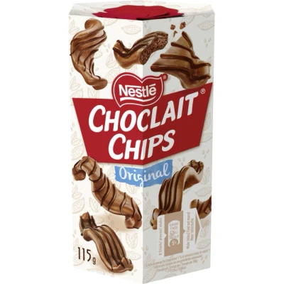 Abbildung von Nestlé CHOCLAIT CHIPS Original, leckere Knusperchips umhüllt mit leckerer Milchschokolade und verfeinert Dekorstreifen aus dunkler Schokolade, 1er Pack (1 x 115g)