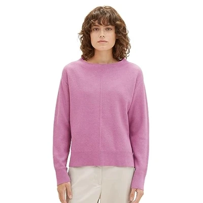 Abbildung von TOM TAILOR Damen Basic Strickpullover mit Struktur, mauvy plum melange, XXL
