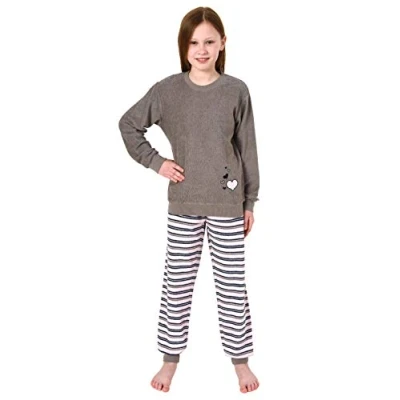 Abbildung von Normann Pyjama Mädchen Frottee lang mit Bündchen Schlafanzug Herz Motiv