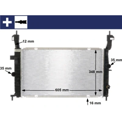 Abbildung von MAHLE ORIGINAL CR 2120 000S Kühler, Motorkühlung 605 348 16 mit Zubehör Spannelement, Verschlussstopfen Kühlrippen gelötet OPEL: Meriva A