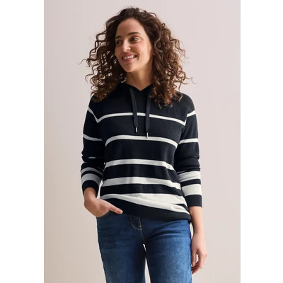 Abbildung von Cecil Gestreifter Kapuzenpullover, Damen, Größe: Medium, Blau