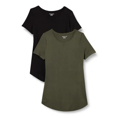 Abbildung von Amazon Essentials Damen Tunika mit U Ausschnitt und Kurzen Ärmeln, 2er Pack, Schwarz/Olivgrün, XXL