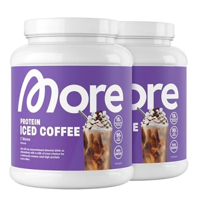 Abbildung von MORE Protein Iced Coffee, 2 x 500g, S&#039;Mores, Eiskaffee mit wertvollen Proteinen, wenig Zucker und Fett made in Germany