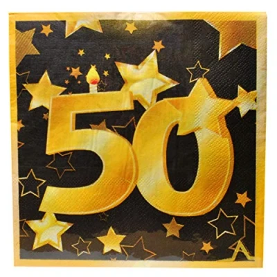 Abbildung von Udo Schmidt GmbH &amp; Co. KG 20 St. Geburtstag Papier Serviette 50 Jahre Gold/schwarz Party Deko