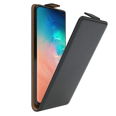 Abbildung von EAZY Case Hülle kompatibel mit Samsung Galaxy S10 Flip Cover zum Aufklappen, Handyhülle aufklappbar, Schutzhülle, Flipcover, Flipcase, Flipstyle vertikal klappbar, aus Kunstleder, Schwarz