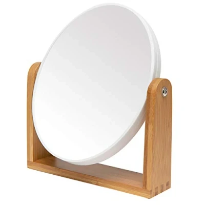 Abbildung von YEAKE Vanity Makeup Mirror with Natural Bamboo Stand,8 Inch 1X/3X Magnification Double Sided 360 Degree Swivel Magnifying Mirror,Portable Table Desk Countertop Bathroom Shaving Make Up