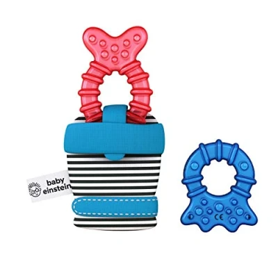 Abbildung von Baby Einstein 12486 Chilly Mitt Handschuh zum Zahnen, mit 2 kühlenden Beißringen und unterschiedlichen Texturen, BPA frei, mehrfarbig