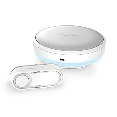 Abbildung von Honeywell Home Funk Gong Set Rund mit Lichtring, Schlaf /Stummodus, Lautstärkeregelung und Klingeltaster, weiß, DCR315S