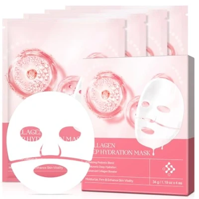 Abbildung von Bio Collagen Real Deep Mask, Maske Overnight, Anti aging Kollagen Gesichtsmaske, Falten Lifting Hydratisierende Übernachtmaske,4 Stück
