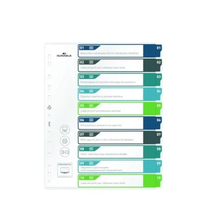 Abbildung von Durable Register 1 10, A4+ hoch, beschriftbares Indexblatt, 100% recycelbar, mehrfarbig, 679527