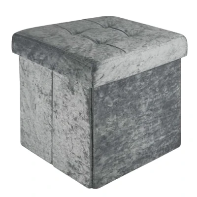 Abbildung von INTIRILIFE Faltbarer Sitzhocker 38x38x38 cm in Samt Grau Sitzwürfel mit Stauraum und Deckel Samtbezug Sitzcube Fußablage Aufbewahrungsbox Truhe Sitzbank