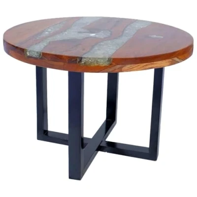 Abbildung von vidaXL Teak Massivholz Couchtisch Beistelltisch Wohnzimmer Kaffeetisch Harz 60cm