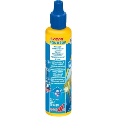 Abbildung von sera aquatan 50 ml Wasseraufbereiter Aquarium entfernt sofort Chlor &amp; Schwermetalle Mit Mineralstoffen Für fischgerechtes Wasser pH Neutrale Hautschutzkolloide 200 Liter Aquarienwasser