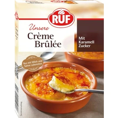 Abbildung von RUF Crème Brûlée mit selbst karamellisierendem Karamell Zucker, französisches Dessert knackiger Zucker Kruste ohne Flambieren, glutenfrei, 1 x 95 g