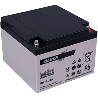 Abbildung von intAct Block Power BP12 26N, 12V 26 Ah, Hochwertige und zuverlässige Versorgungsbatterie, Wartungsfreie AGM Batterie, grau