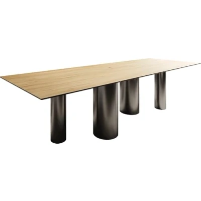 Abbildung von Esstisch Edge 300x100 Keramik Laminam® Sabbia Eichefarbig Pilier Edelstahl Graphit