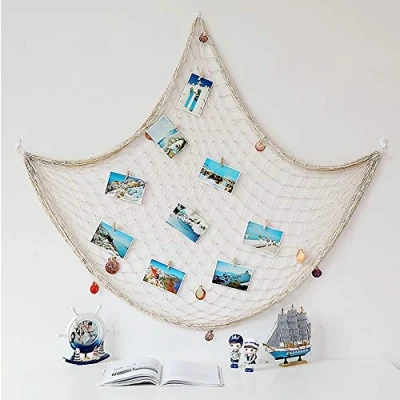 Abbildung von AOFOX Fischernetz, 1 m x 2 m, für Partydekoration, Piratennetz, Strand Dekoration, Beige
