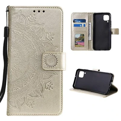 Abbildung von CoverKingz Handy Case kompatibel mit Samsung Galaxy A22 4G Cover Kartenfach Phonecase Smartphone Hülle klappbar Motiv Mandala Gold