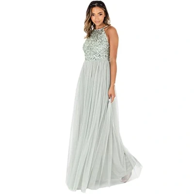 Abbildung von Maya Deluxe Damen Green Lily Embellished Halter Neck Maxi Dress Brautjungfernkleid, 28