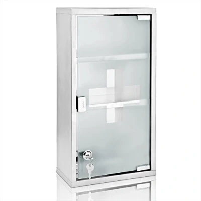 Abbildung von Medizinschrank xxl inkl. 2 Schlüssel Medikamentenschrank 48,5 x 25 12cm Edelstahl Hausapotheke Apothekerschrank