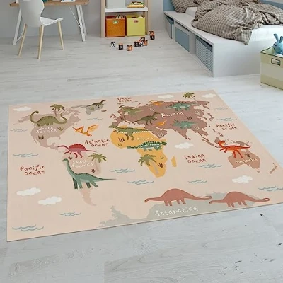 Abbildung von Paco Home Kinderteppich Teppich Kinderzimmer Spielteppich Junge Mädchen Modern rutschfest, Grösse:80x150 cm, Farbe:Beige 2