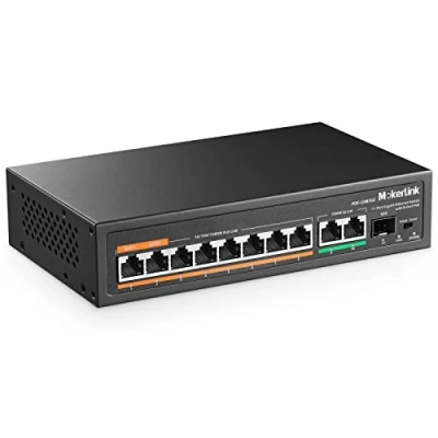 Abbildung von MokerLink 11 Port Gigabit PoE Switch mit 8 PoE+ Port, 2 Uplink, 1 SFP 120W AI Erkennung, Qos, Plug &amp; Play Netzwerk ohne Lüfter
