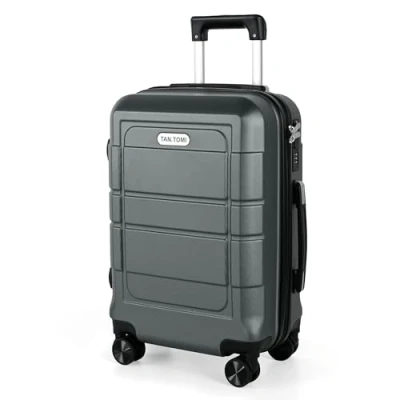 Abbildung von TANTOMI Hartschalen Handgepäck Koffer aus ABS+PC Reisekoffer mit 4 Drehbaren Rollen (360), Trolley Aluminium Teleskopstange und 3 Stelige Zahlenschloss (M 41L, Dunkelgrau)
