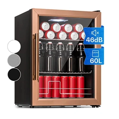 Abbildung von Klarstein Mini Kühlschrank mit Glastür &amp; LED, für Zimmer, Getränkekühlschrank 2 Ablagen, Kleiner, 60L, Indoor/Outdoor, Leise Wetterfest, 3 10C